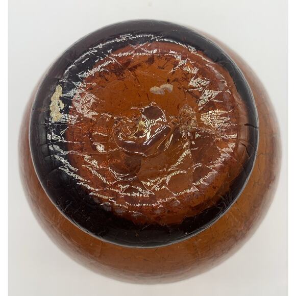 Vintage Pilgrim Amber Crackle Glass Ruffle Top Applied Rigaree 9” Vase - Picture 4 of 6